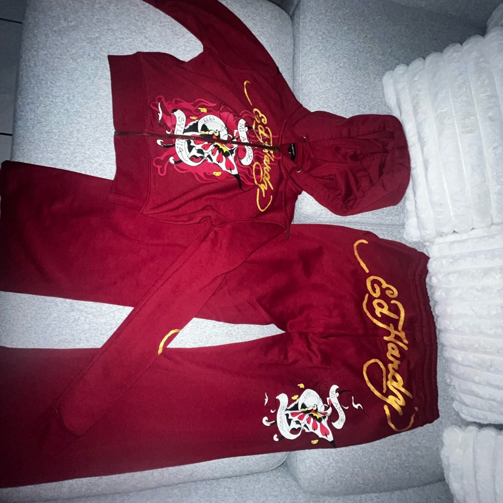 Ed Hardy Red Tracksuit with Graphic Design